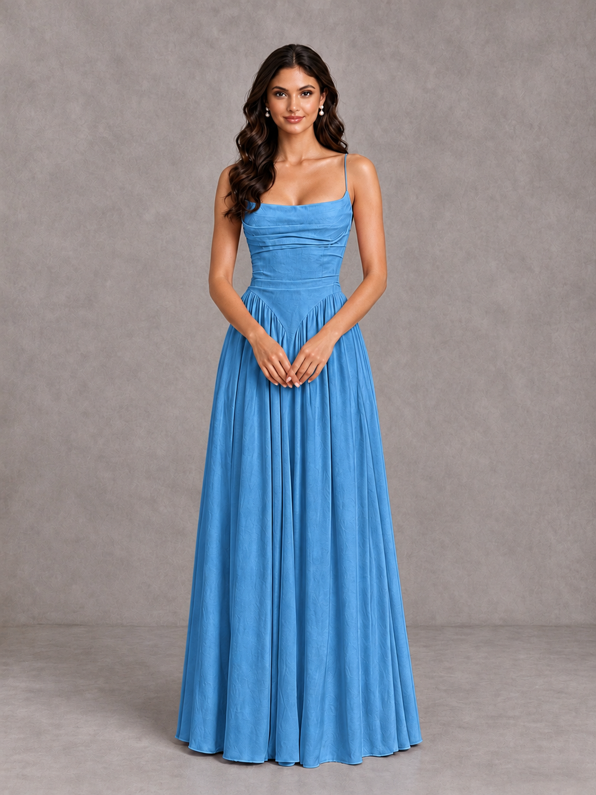 BOLODOO Blue Lace-Up Back A-Line Bridesmaid Dress - Blue - Blue_4