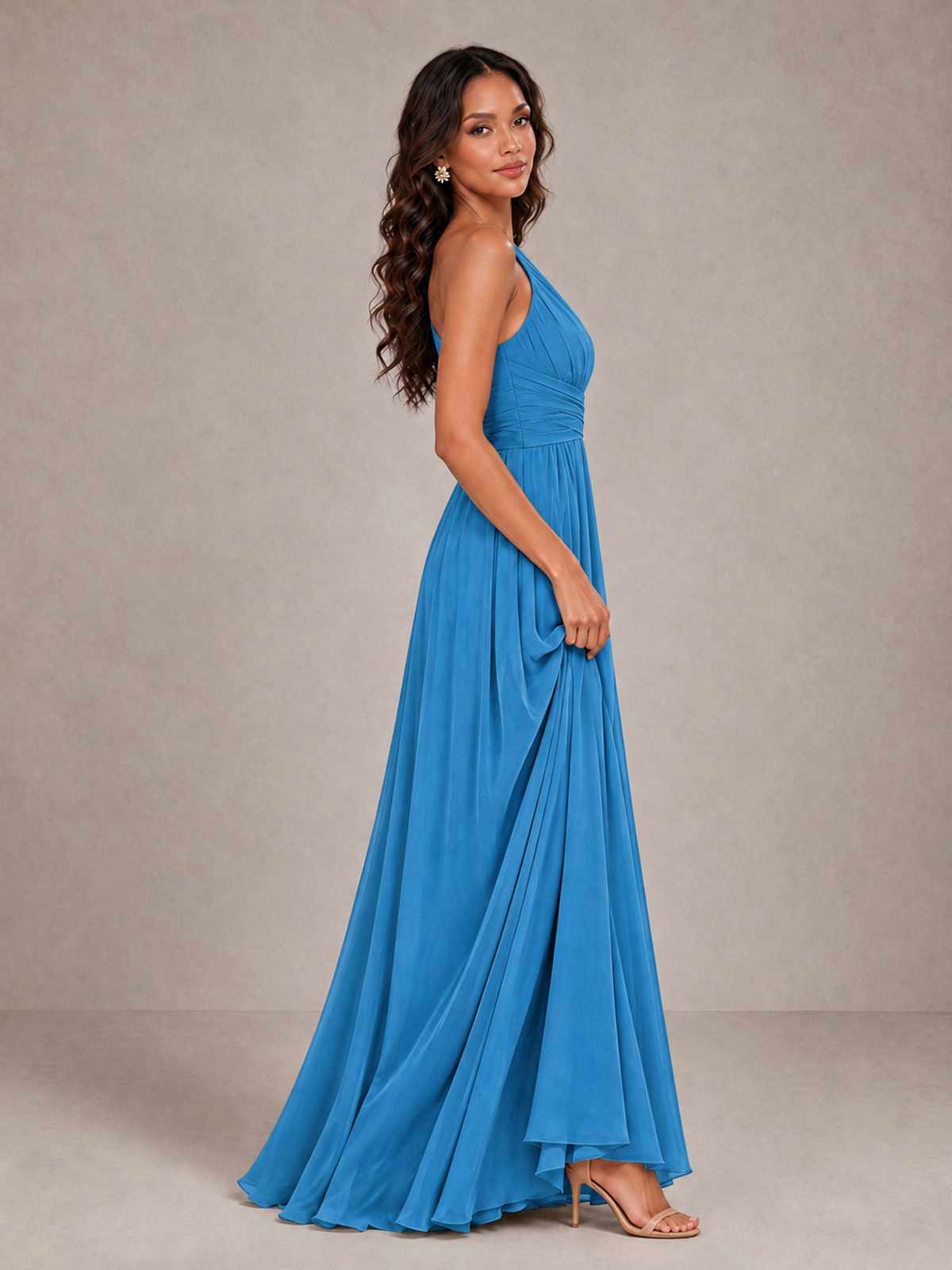 BOLODOO Blue One-Shoulder A-Line Bridesmaid Dress - Blue - Blue_4