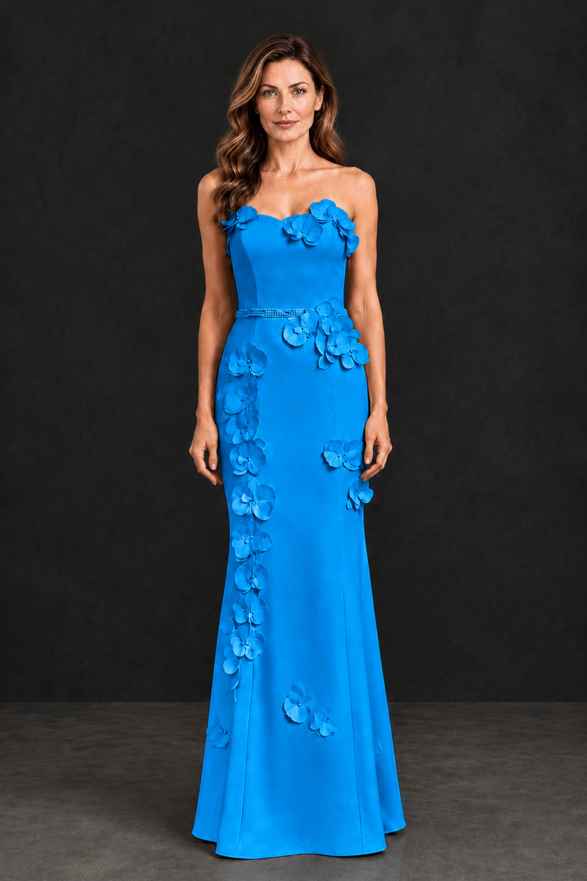 BOLODOO Blue Strapless Mother of the Bride Dress with 3D Floral Appliques - Blue - Blue_4