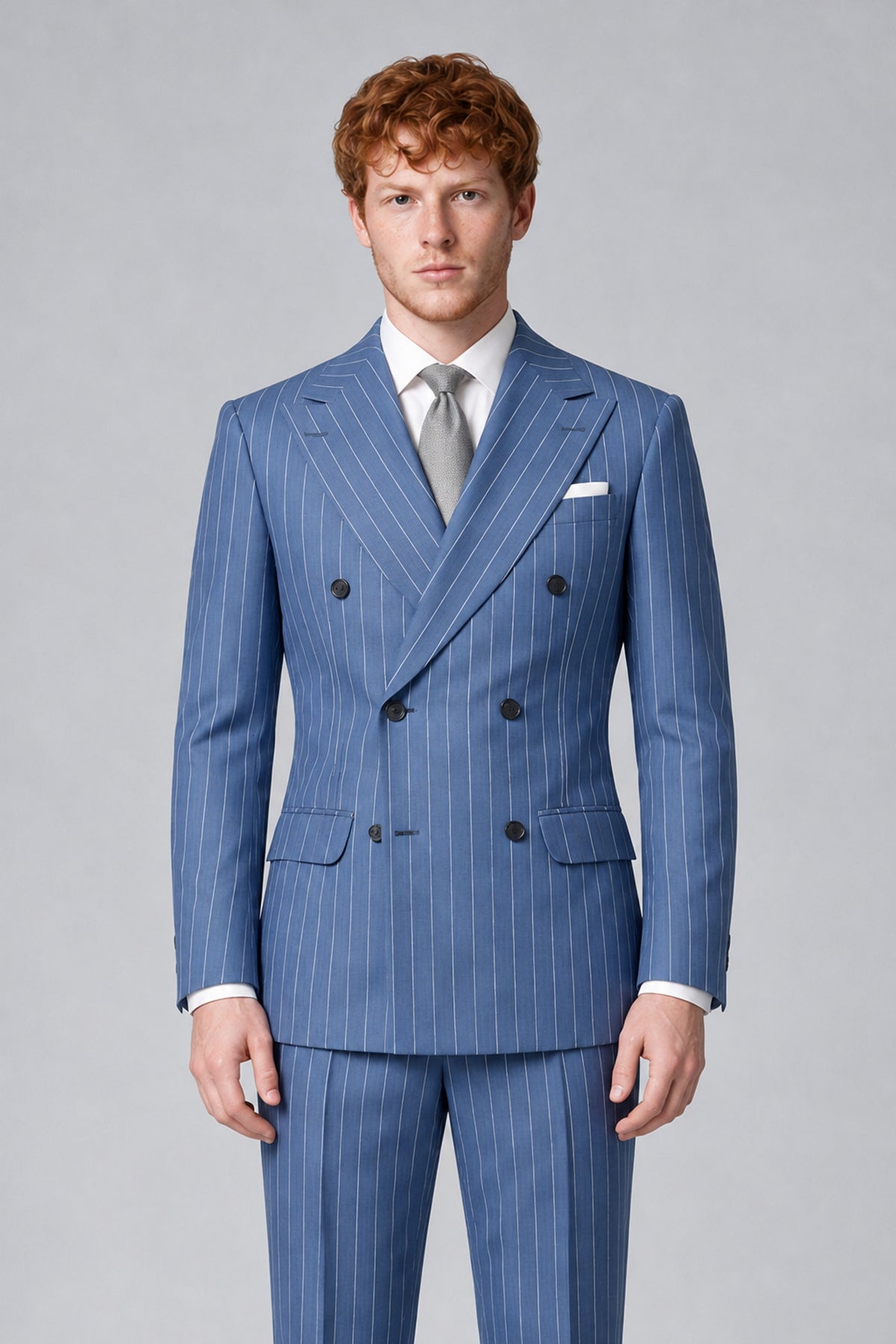 Bolodoo Men's Blue Pinstripe Double-Breasted 2-Piece Suit – Jacket & Trousers - Blue - Blue (1)