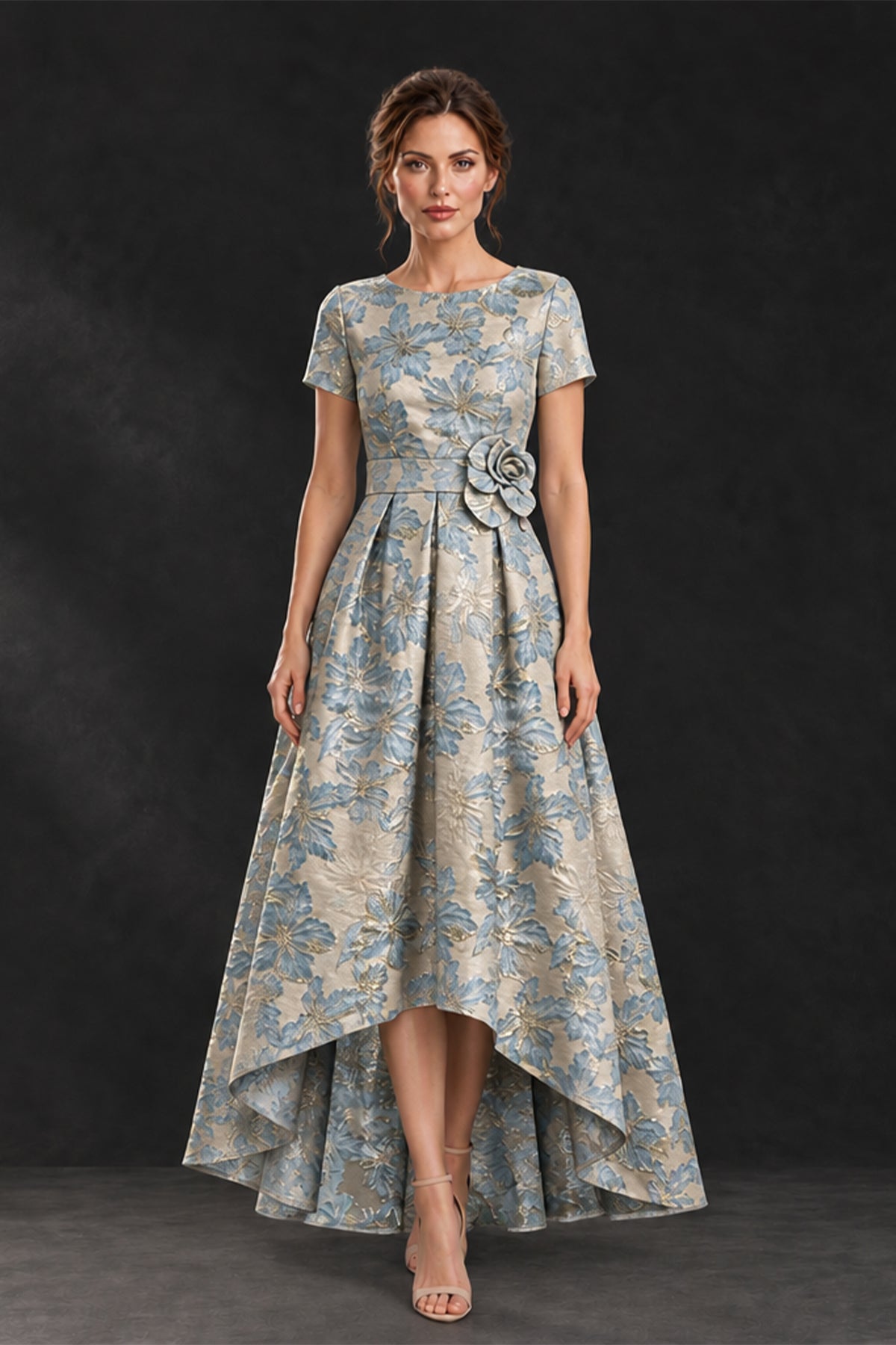 BOLODOO Blue Floral High Low Mother of the Bride Dress - Blue - Blue (1)