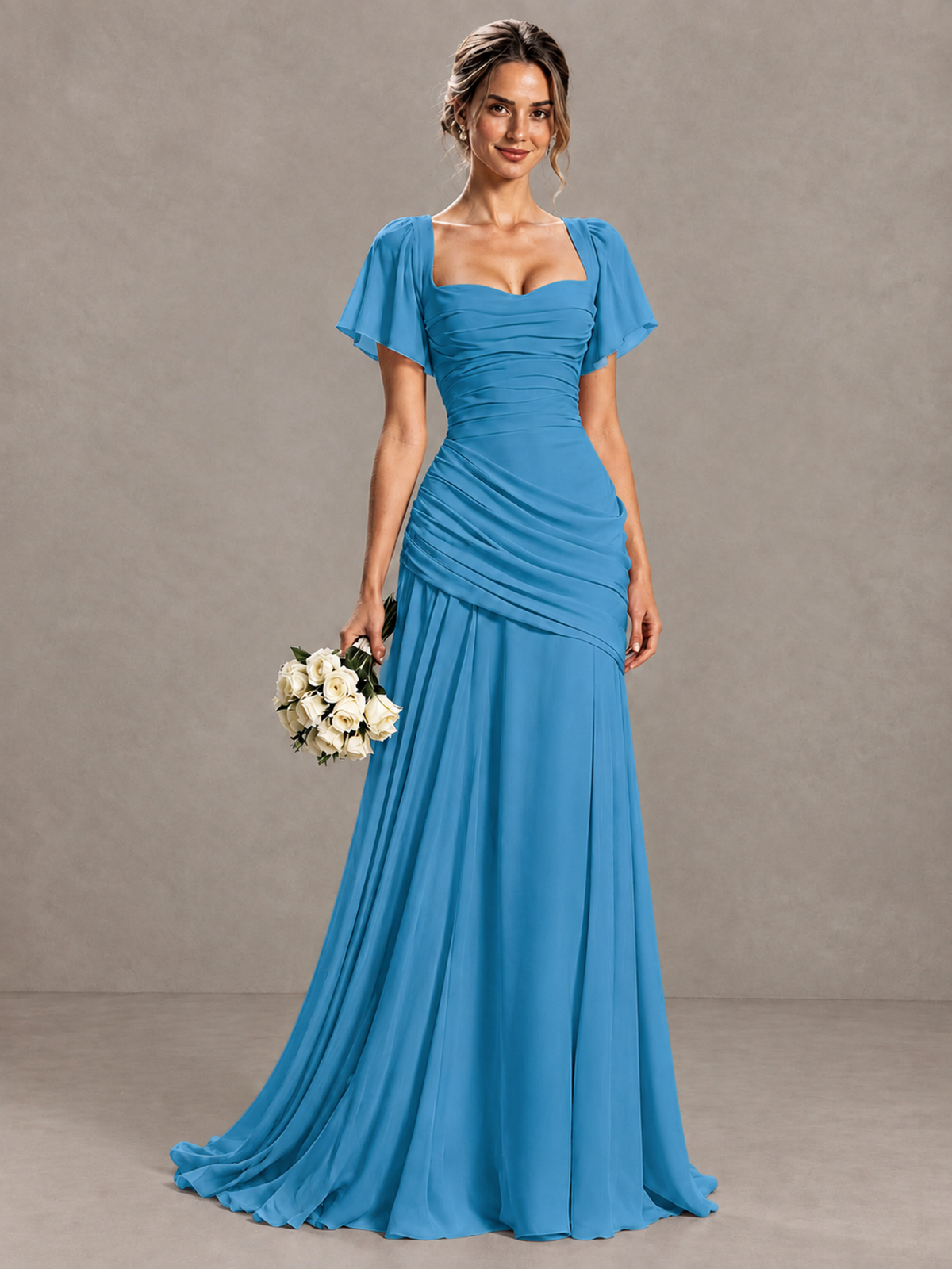 BOLODOO Blue Flutter Sleeve Lace-Up Back Maxi Dress - Blue - Blue (1)