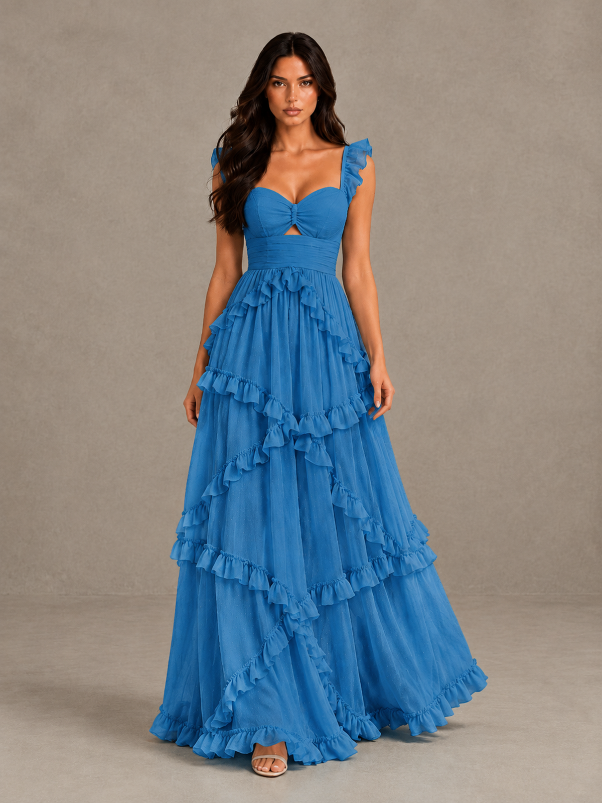 BOLODOO Blue Ruffle A-Line Prom Dress with Open Back - Blue - Blue (1)