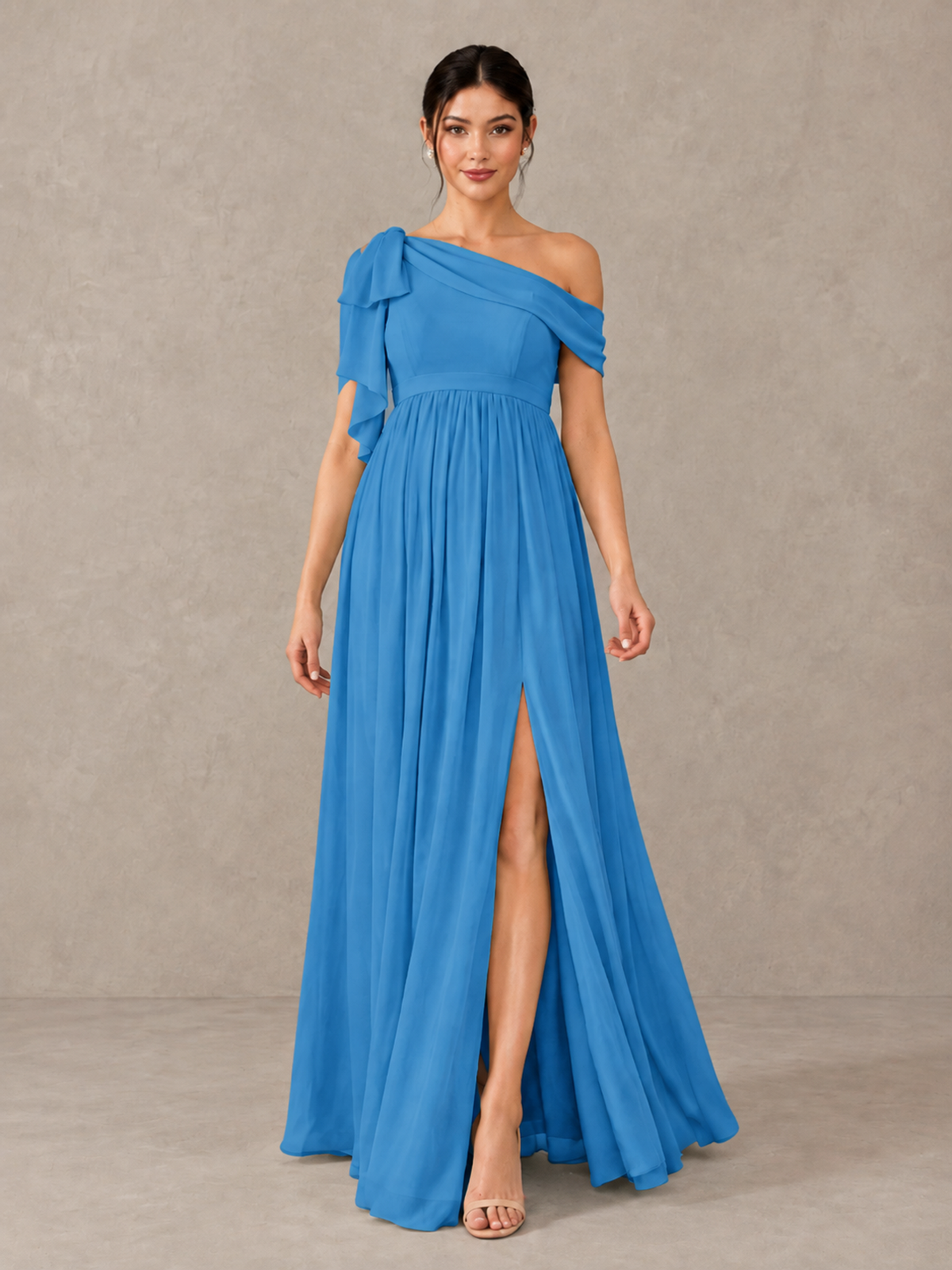 BOLODOO Blue One-Shoulder Maternity Bridesmaid Dress with Slit - Blue - Blue (1)
