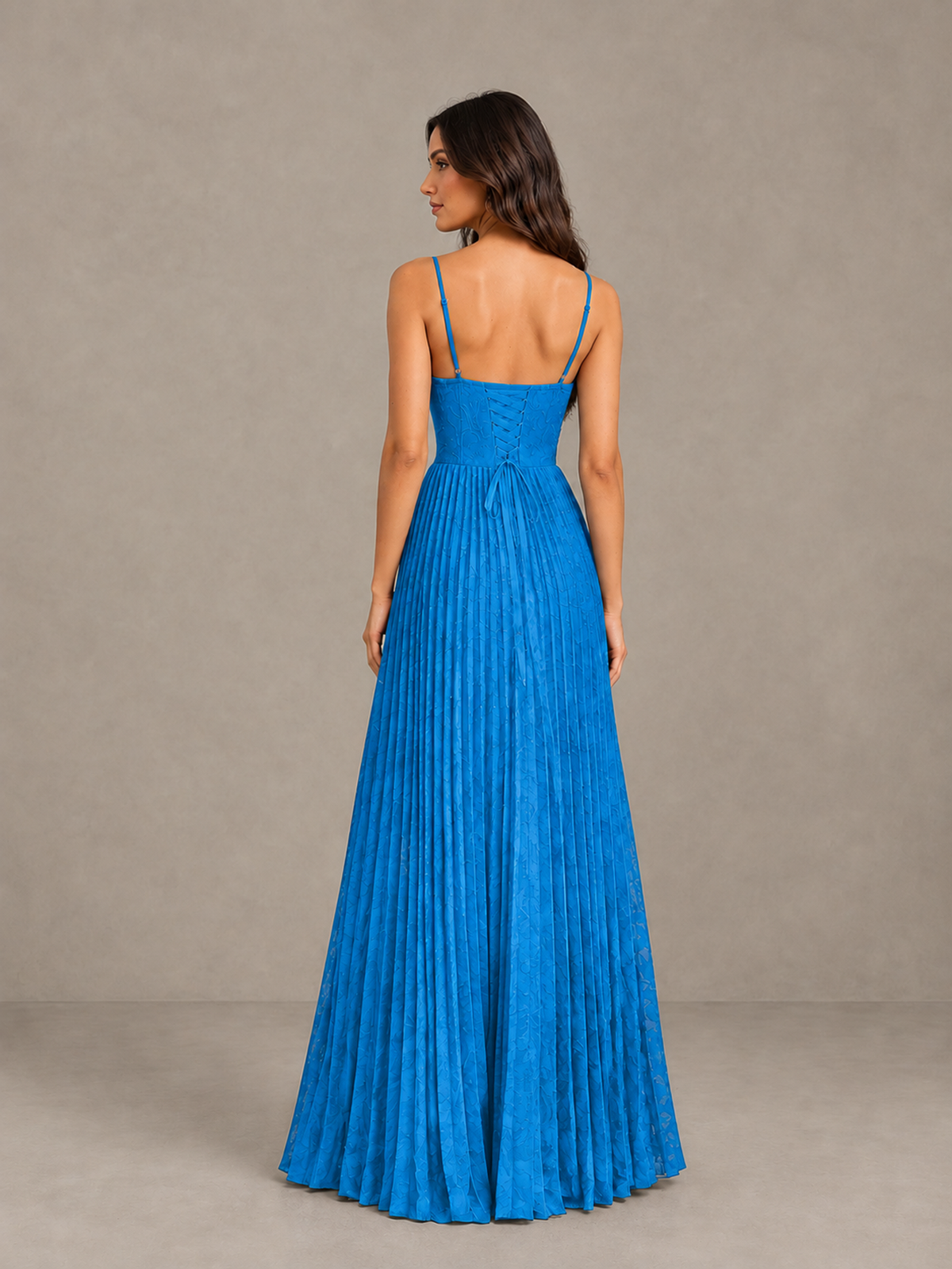 BOLODOO Blue Pleated Bridesmaid Dress with Sweetheart Neckline & Slit - Blue - Blue (2)