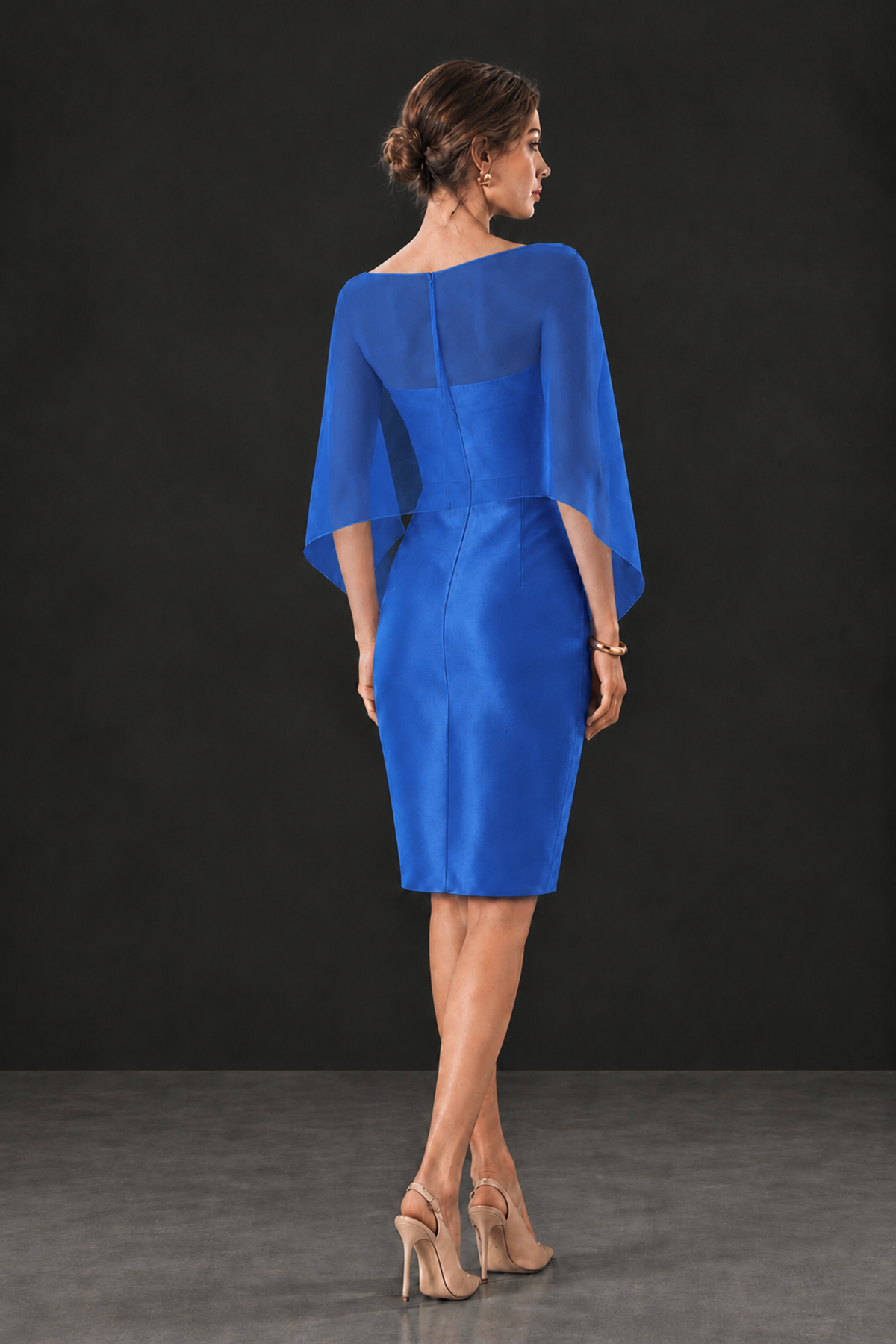 BOLODOO Blue Cape Knee-Length Mother of the Bride Dress - Blue - Blue (2)