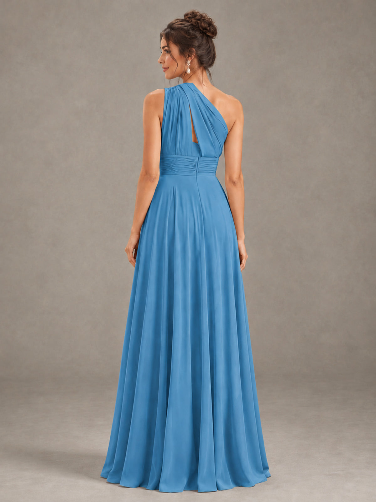 BOLODOO Blue One-Shoulder Chiffon-Look Bridesmaid Dress - Blue - Blue (2)
