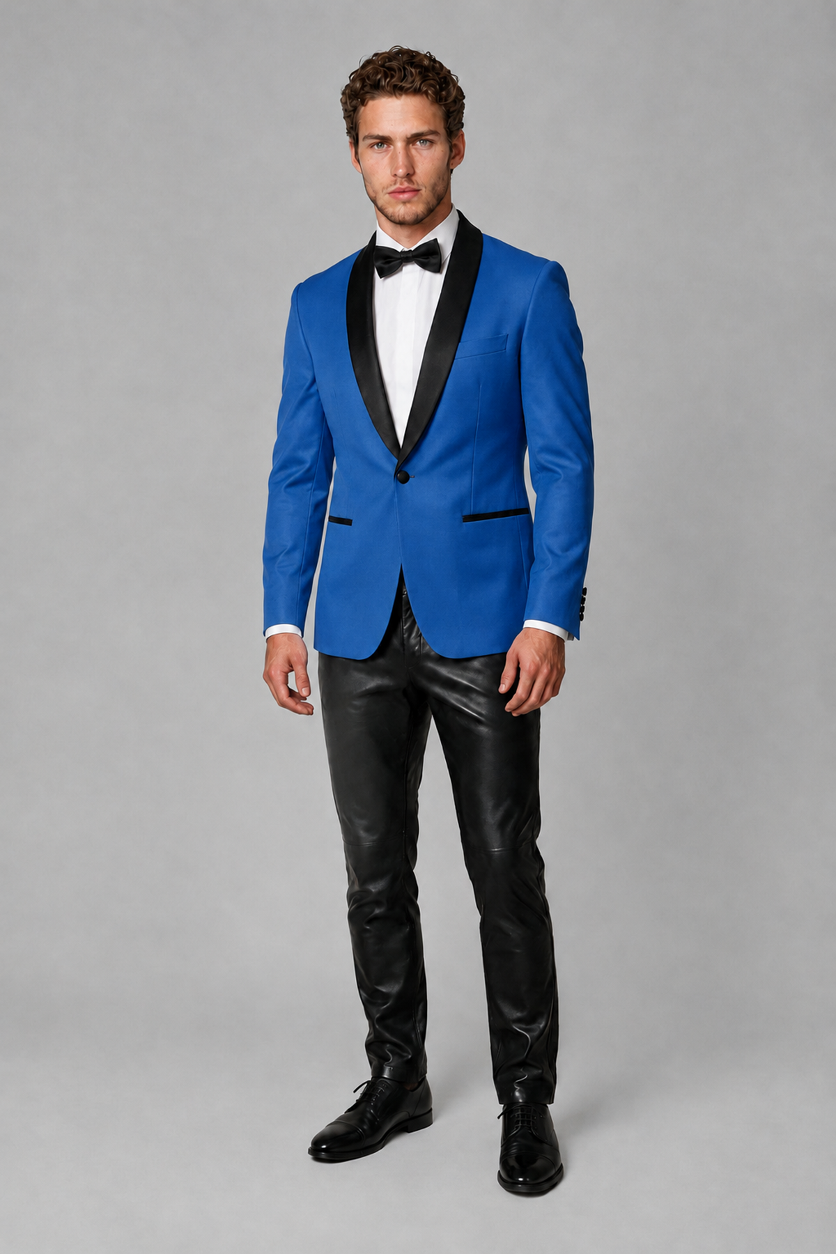 BOLODOO Men's Blue Tuxedo Blazer | Black Shawl Lapel Single-Breasted Formal Jacket - Blue - Blue (2)