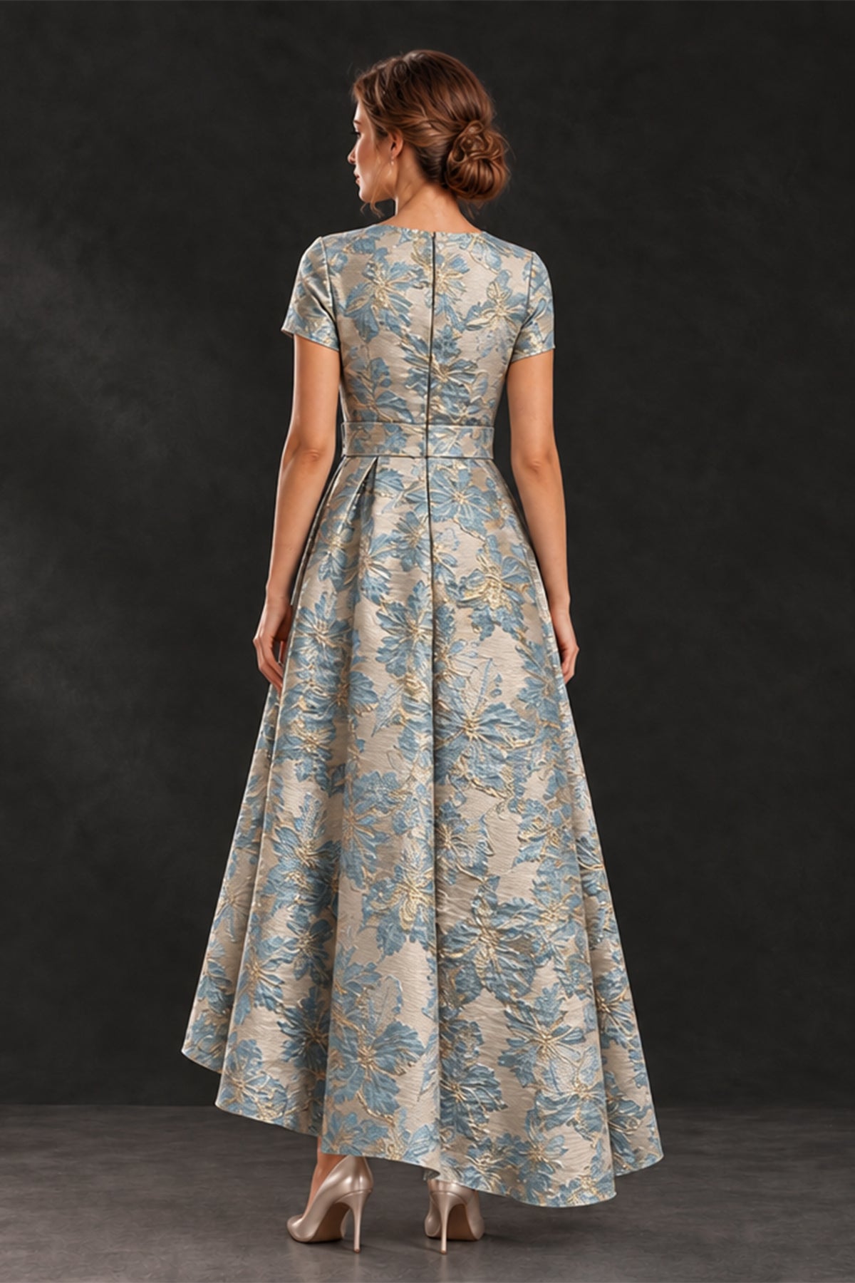 BOLODOO Blue Floral High Low Mother of the Bride Dress - Blue - Blue (2)