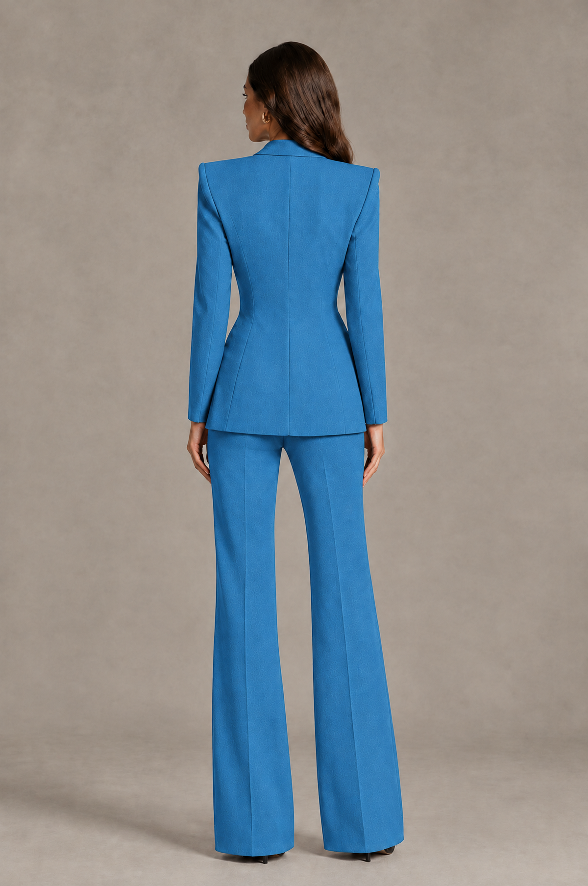 BOLODOO Blue Long Sleeve Wrap Blazer Pantsuit with Wide-Leg Trousers - Blue - Blue (2)