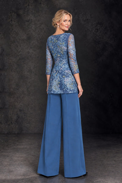 BOLODOO Blue Floral Mother of the Bride Pant Suit with Wide-Leg Pants - Blue - Blue (2)