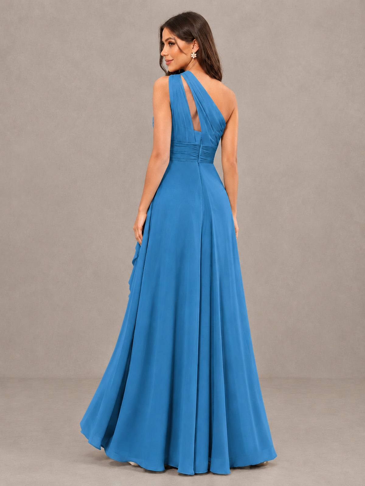 BOLODOO Blue One-Shoulder Ruffle Bridesmaid Dress with Slit - Blue - Blue (2)
