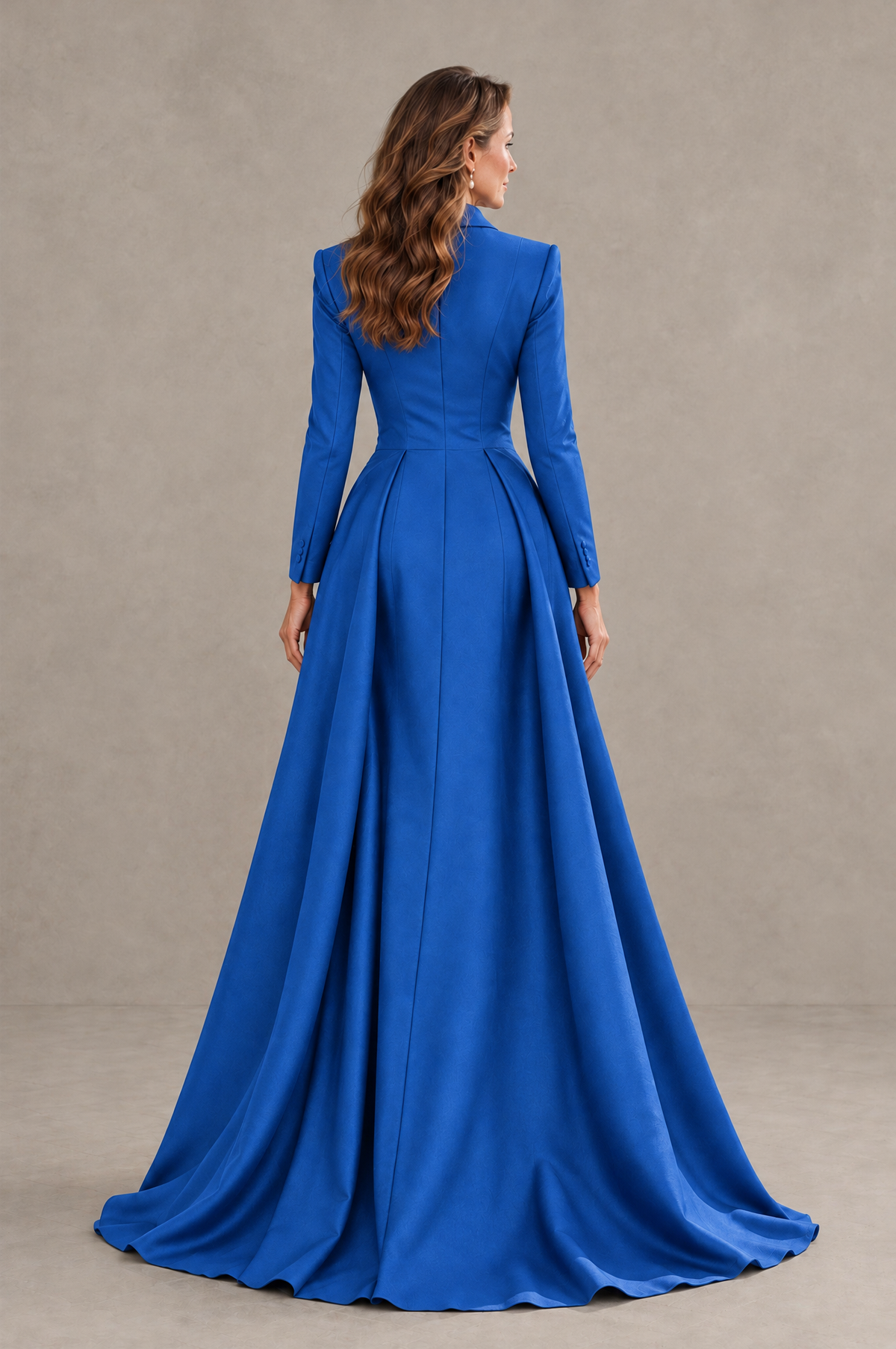 BOLODOO Blue Long Sleeve Lace Blazer Gown with High Slit - Blue - Blue (2)