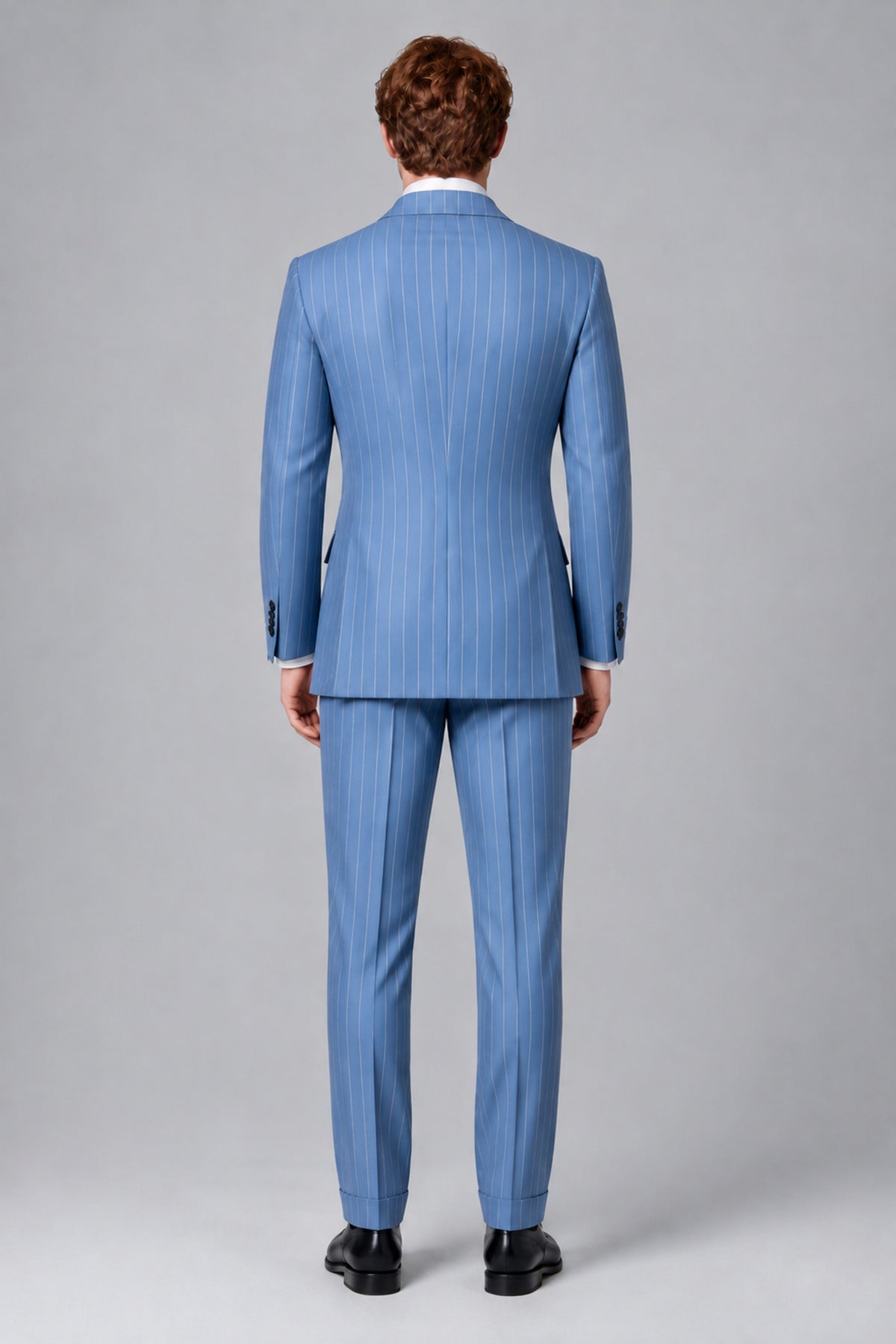 Bolodoo Men's Blue Pinstripe Double-Breasted 2-Piece Suit – Jacket & Trousers - Blue - Blue (2)