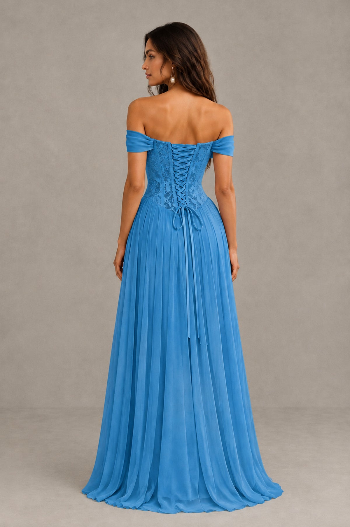 BOLODOO Blue Off-Shoulder Lace Corset Tulle Maxi Dress - Blue - Blue (3)