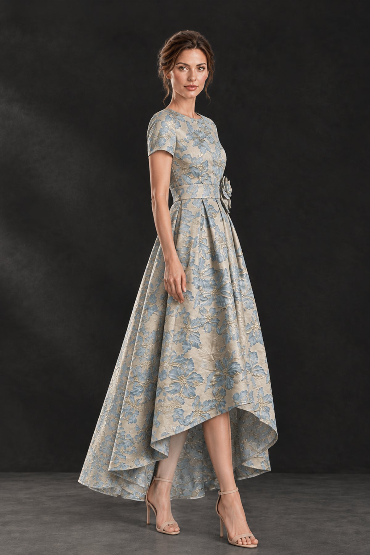BOLODOO Blue Floral High Low Mother of the Bride Dress - Blue - Blue (3)