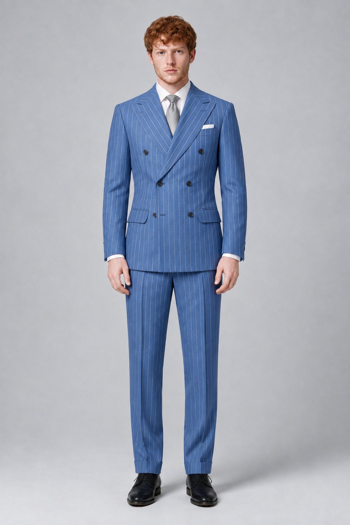 Bolodoo Men's Blue Pinstripe Double-Breasted 2-Piece Suit – Jacket & Trousers - Blue - Blue (3)