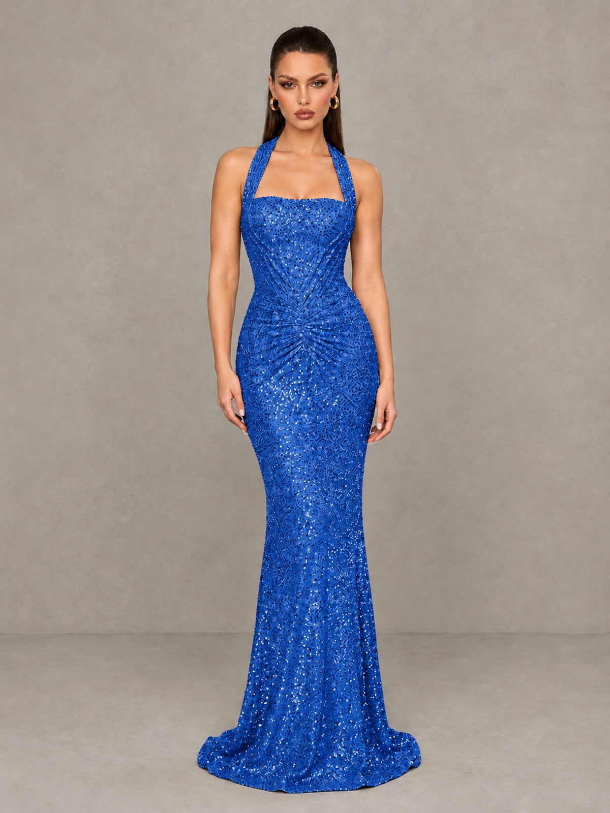 BOLODOO Blue Sequin Halter Mermaid Evening Gown - Blue - Blue (3)