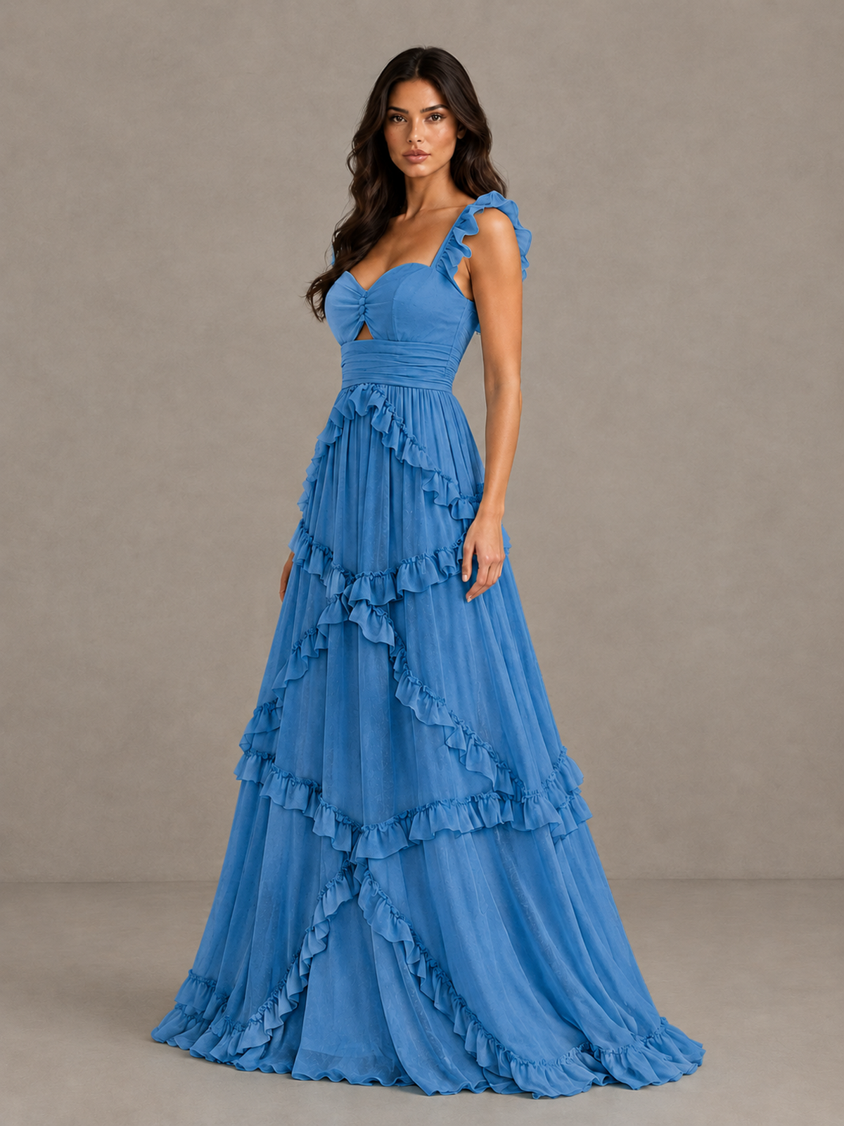 BOLODOO Blue Ruffle A-Line Prom Dress with Open Back - Blue - Blue (3)