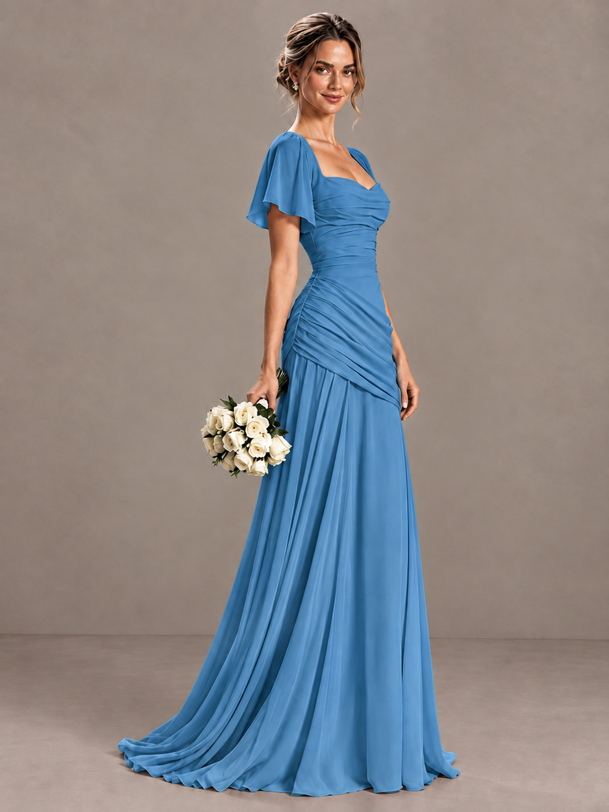 BOLODOO Blue Flutter Sleeve Lace-Up Back Maxi Dress - Blue - Blue (3)
