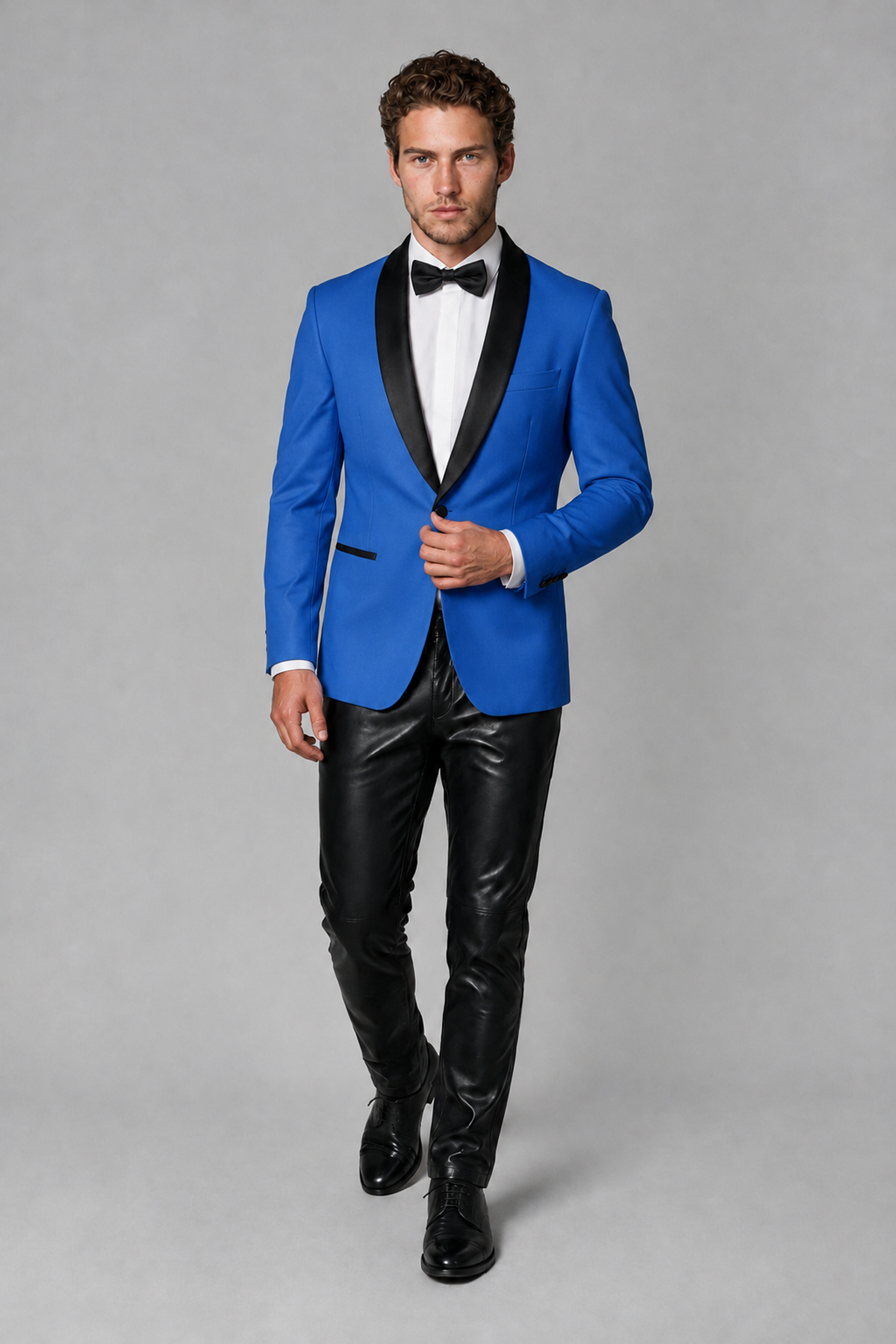 BOLODOO Men's Blue Tuxedo Blazer | Black Shawl Lapel Single-Breasted Formal Jacket - Blue - Blue (4)