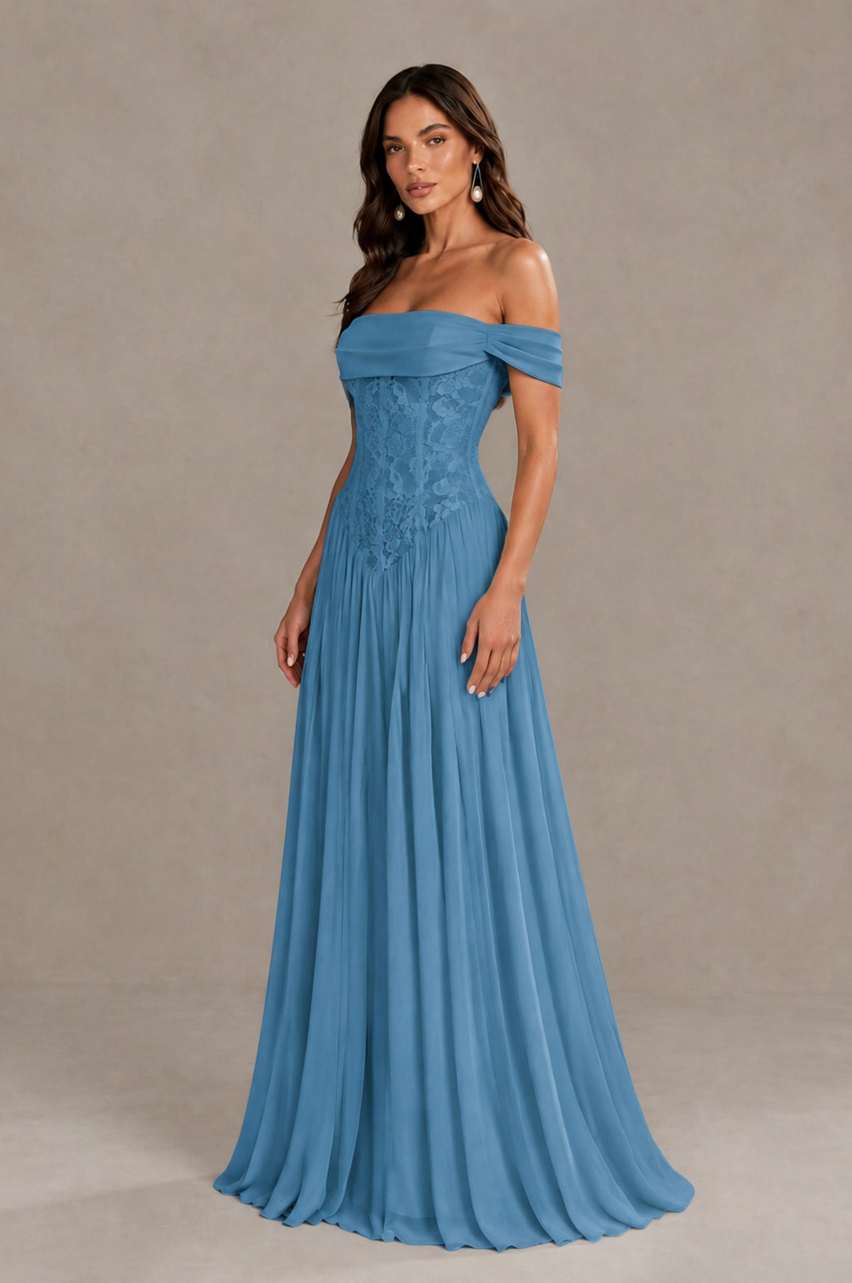 BOLODOO Blue Off-Shoulder Lace Corset Tulle Maxi Dress - Blue - Blue (4)