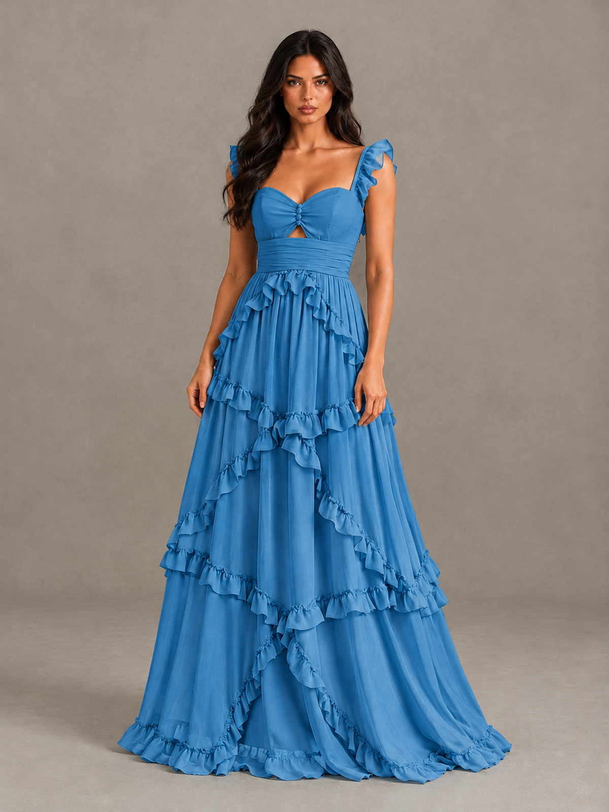 BOLODOO Blue Ruffle A-Line Prom Dress with Open Back - Blue - Blue (4)