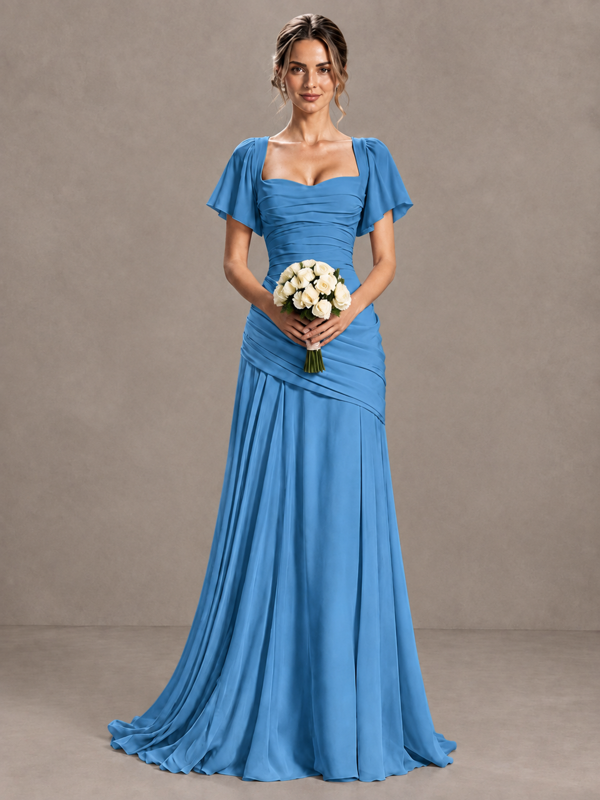 BOLODOO Blue Flutter Sleeve Lace-Up Back Maxi Dress - Blue - Blue (4)