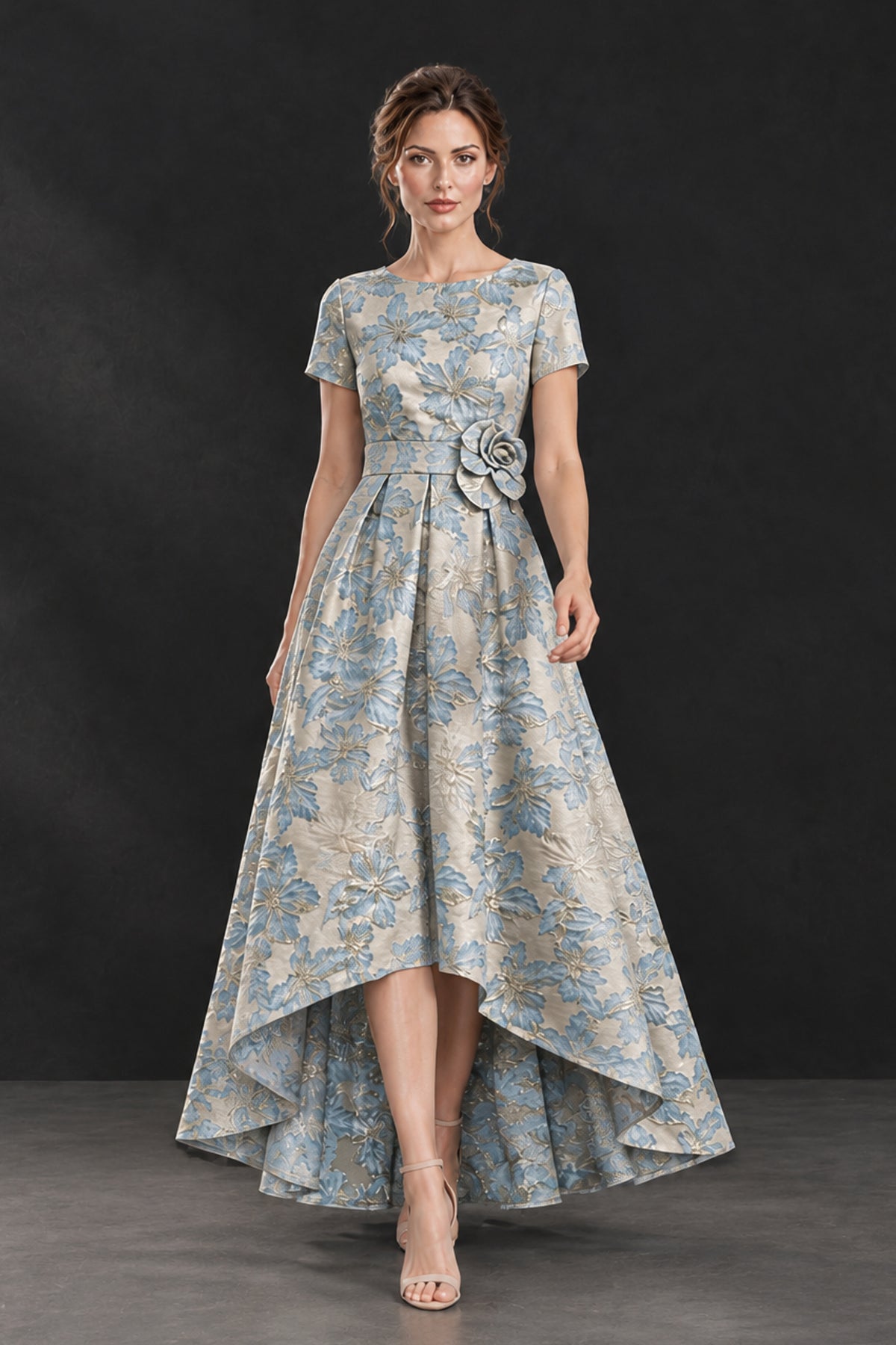 BOLODOO Blue Floral High Low Mother of the Bride Dress - Blue - Blue (4)