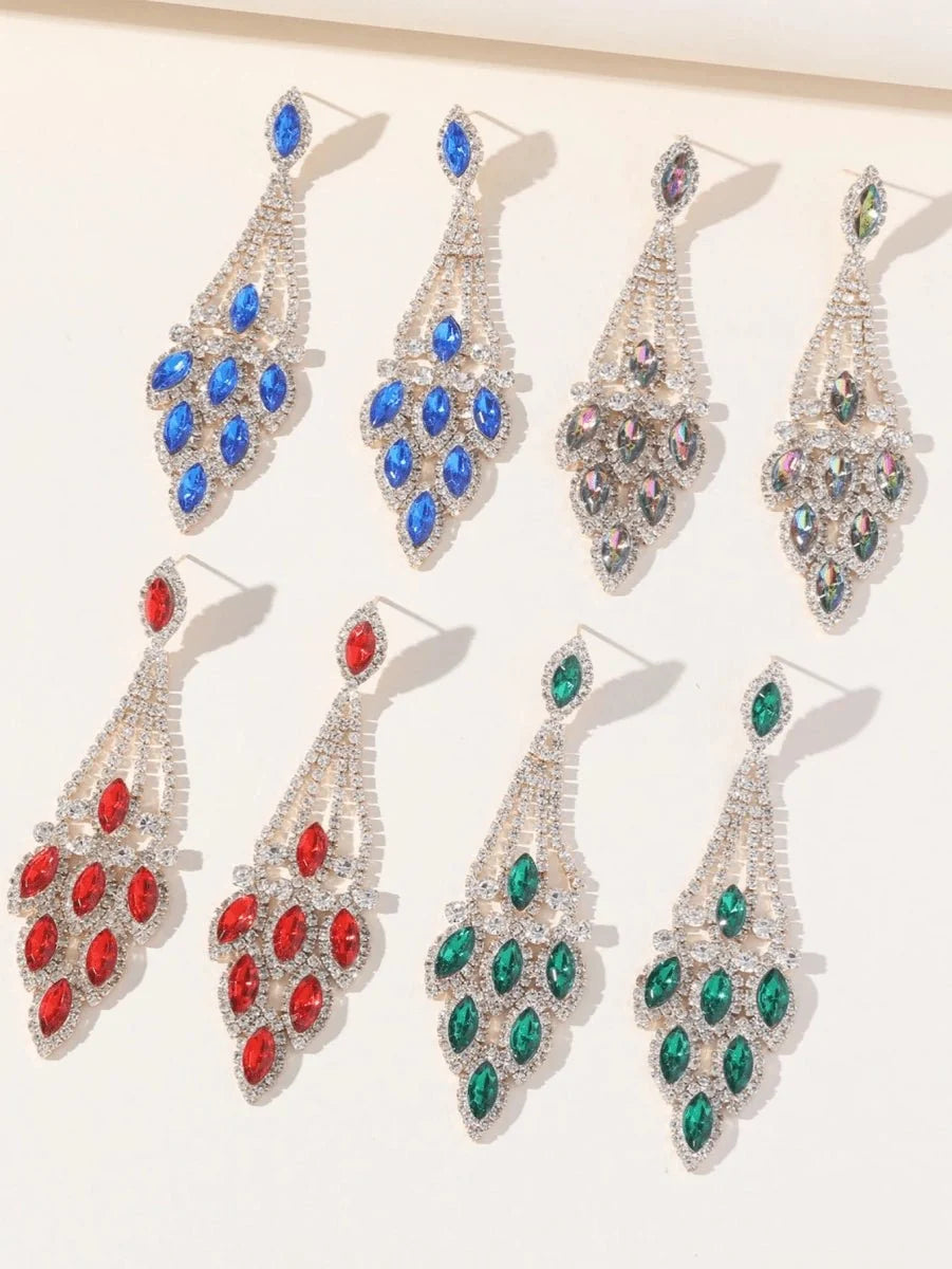 Blue Statement Rhinestones Tassel Long Earrings