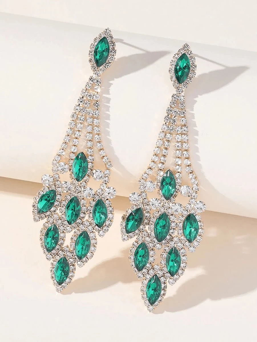 Blue Statement Rhinestones Tassel Long Earrings - BOLODOO