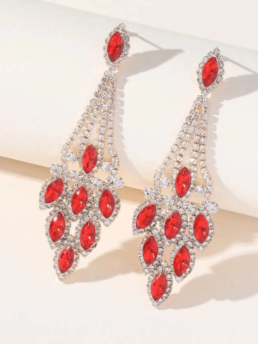Blue Statement Rhinestones Tassel Long Earrings - BOLODOO