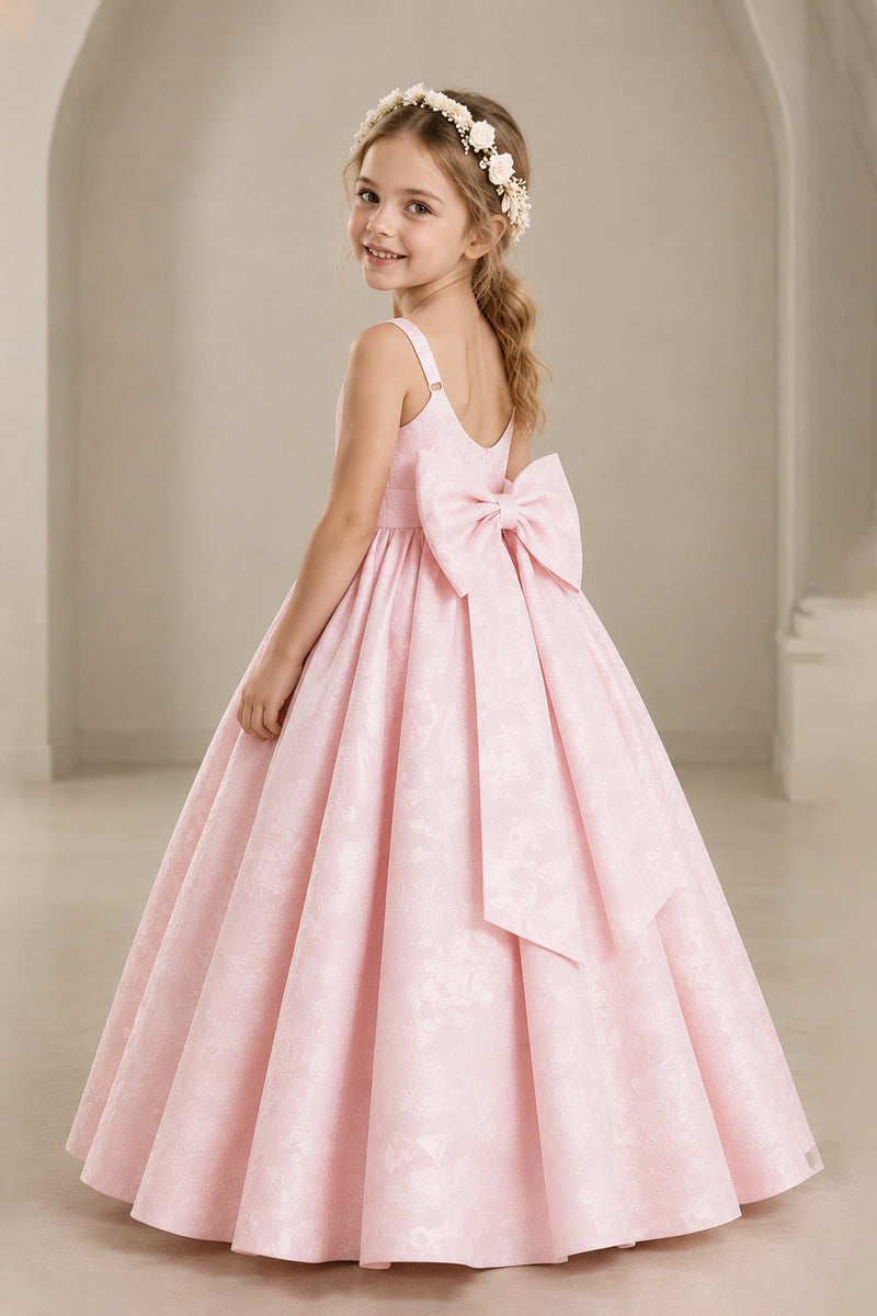 BOLODOO Blush Pink Girls' A-Line Flower Girl Dress with Back Bow 
