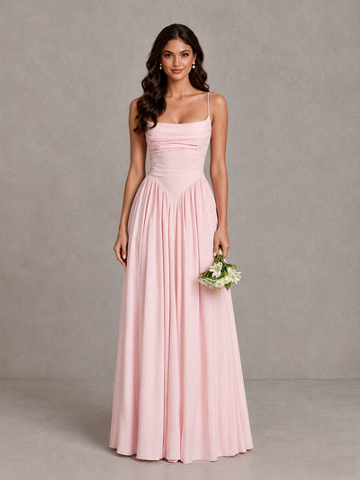 BOLODOO Blush Pink Lace-Up Back A-Line Bridesmaid Dress 