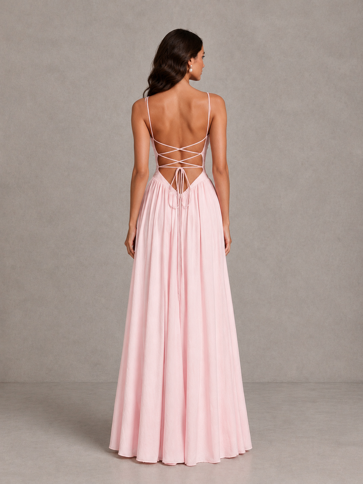 BOLODOO Blush Pink Lace-Up Back A-Line Bridesmaid Dress 