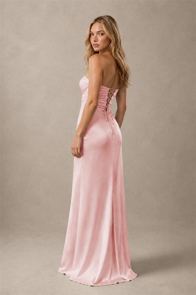 BOLODOO Blush Pink Sweetheart Strapless Twist Knot Cutout Lace-Up Back Satin Mermaid Maxi Dress 