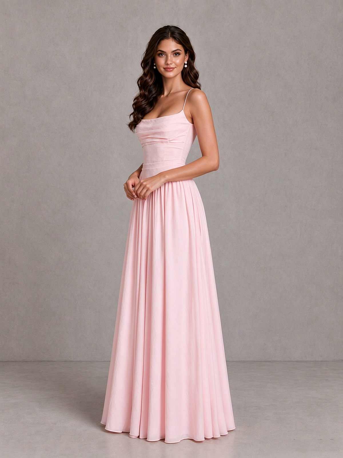 BOLODOO Blush Pink Lace-Up Back A-Line Bridesmaid Dress 