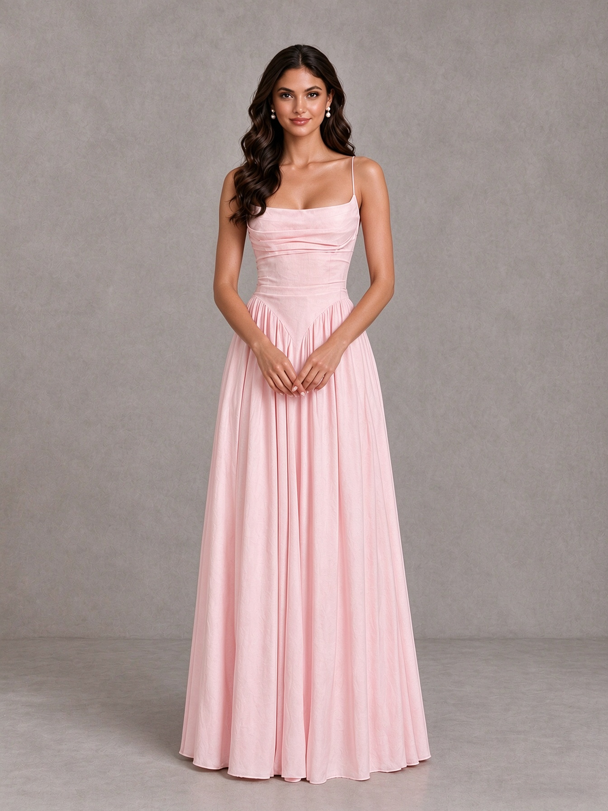 BOLODOO Blush Pink Lace-Up Back A-Line Bridesmaid Dress 