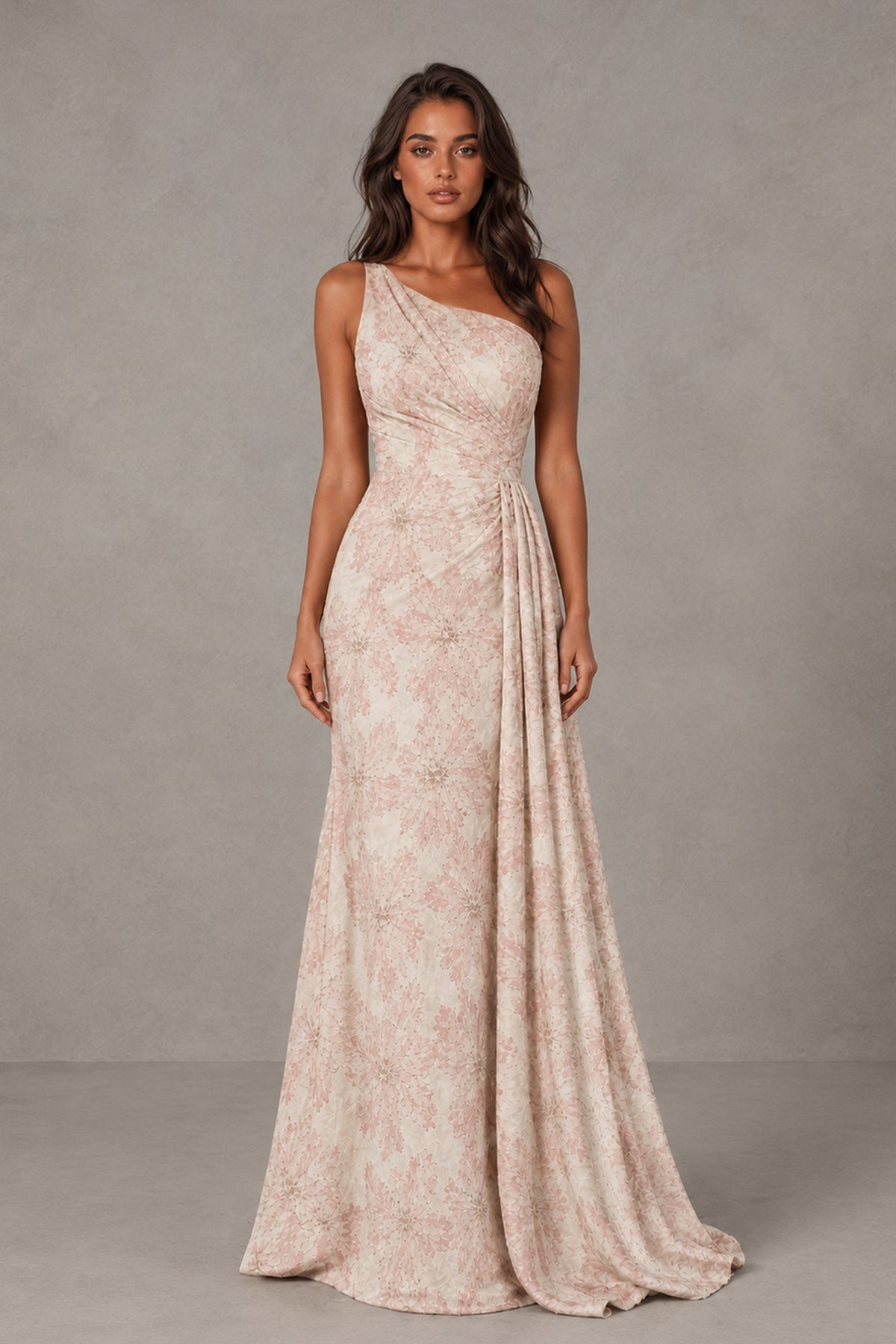 BOLODOO Blush PInk One-Shoulder Textured Formal Gown - Blush PInk
