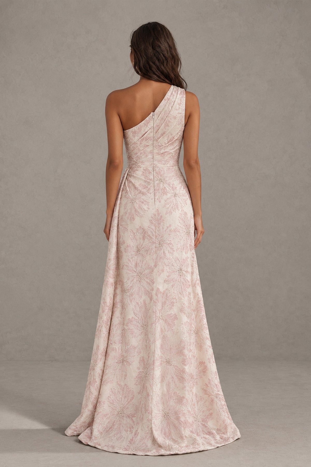 BOLODOO Blush PInk One-Shoulder Textured Formal Gown - Blush PInk