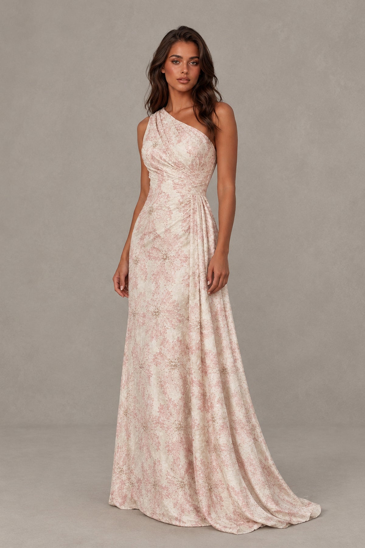 BOLODOO Blush PInk One-Shoulder Textured Formal Gown - Blush PInk