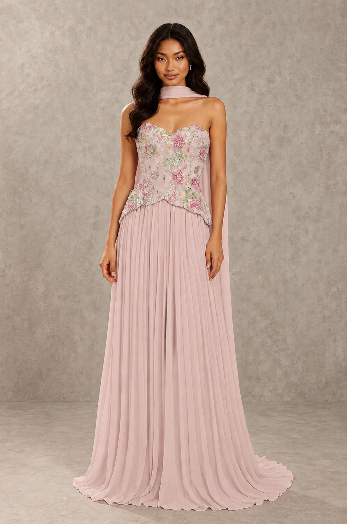 BOLODOO Blush Pink Strapless Beaded Floral Corset Chiffon Maxi Gown – Open Back Prom & Formal Evening Dress - Blush Pink - Blush Pink_01