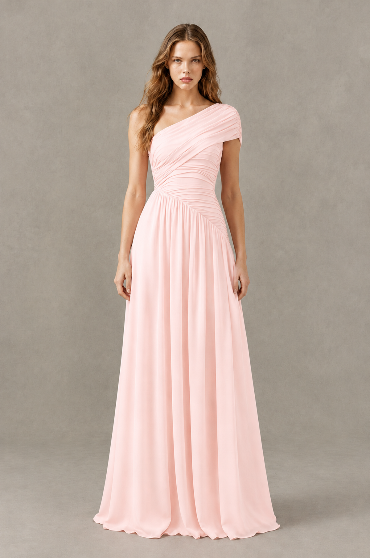 BOLODOO Blush Pink One-Shoulder Ruched Floor-Length Bridesmaid Dress - Blush Pink - Blush Pink_01