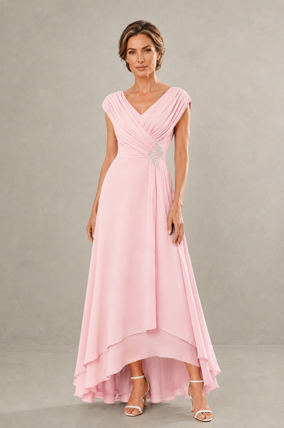 BOLODOO Blush Pink V-Neck High-Low Mother of the Bride Dress - Blush Pink - Blush Pink_01