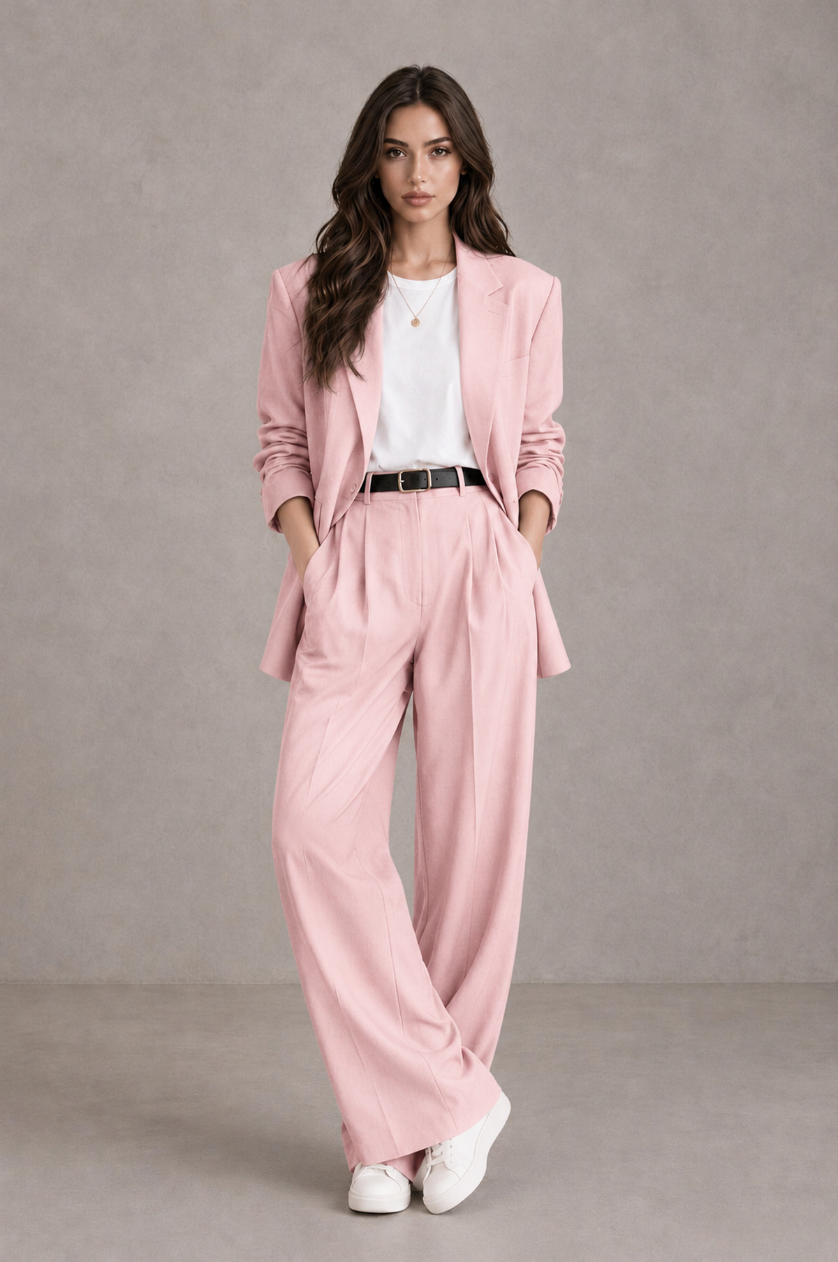 BOLODOO Blush Pink Brown Blazer & Wide-Leg Pants Suit for Women - Blush Pink - Blush Pink_01