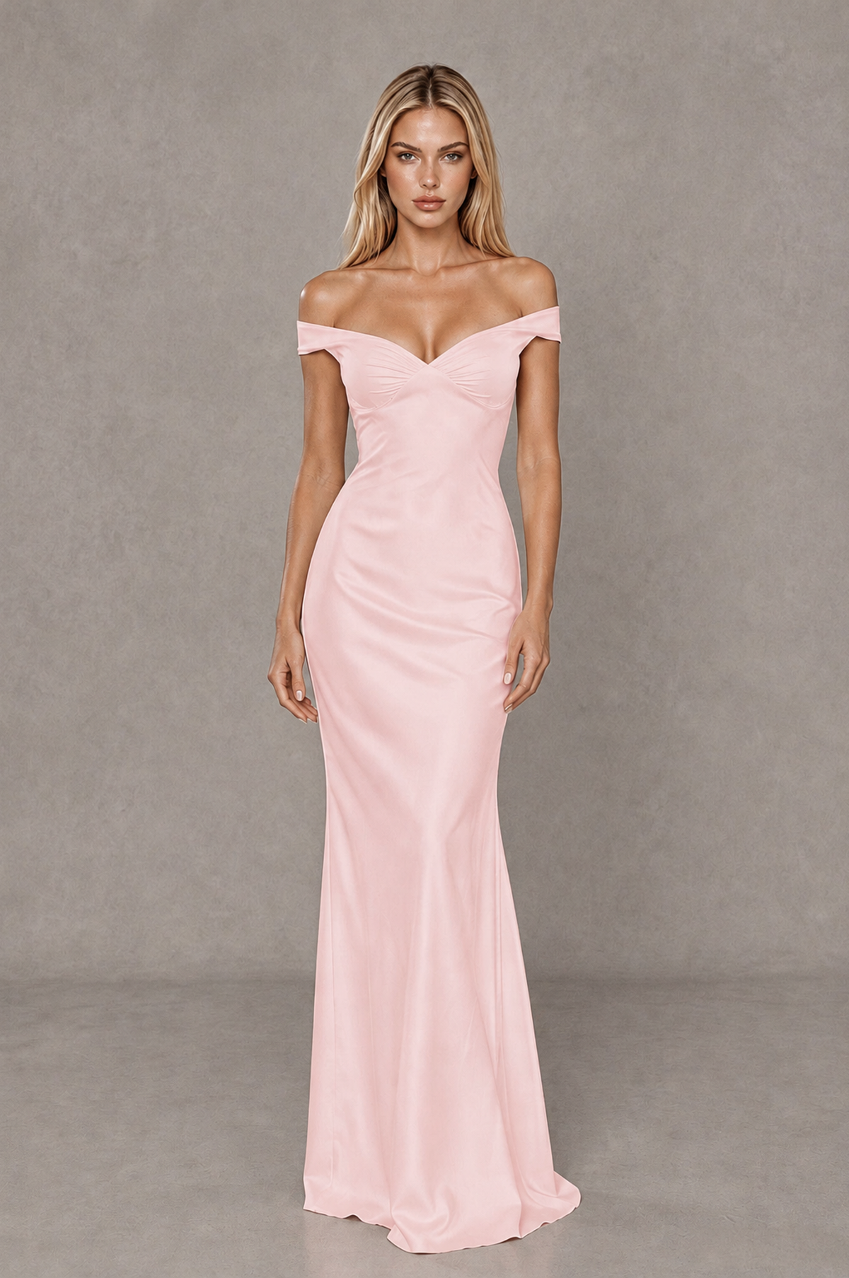 BOLODOO Blush Pink Off-Shoulder Open-Back Satin Evening Gown - Blush Pink - Blush Pink_01