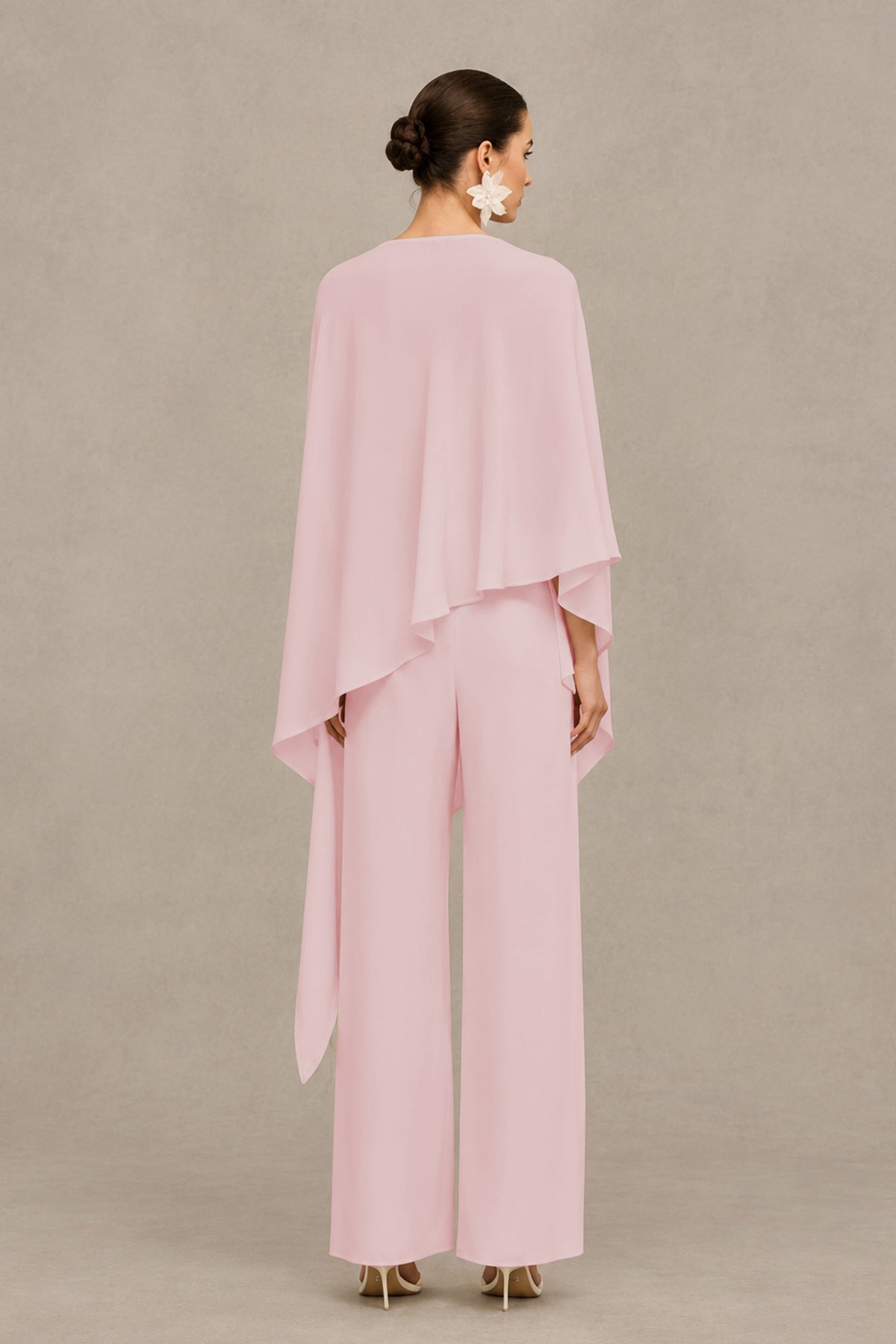 BOLODOO Blush Pink Cape Sleeve Wide-Leg Formal Pantsuit - Blush Pink - Blush Pink_02