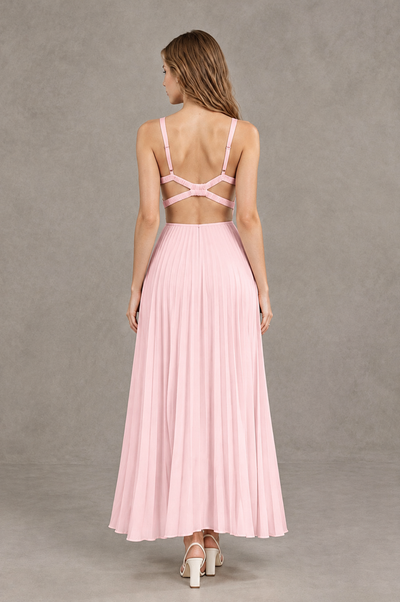 BOLODOO Blush Pink V-Neck Pleated Open-Back Maxi Dress - Blush Pink - Blush Pink_02