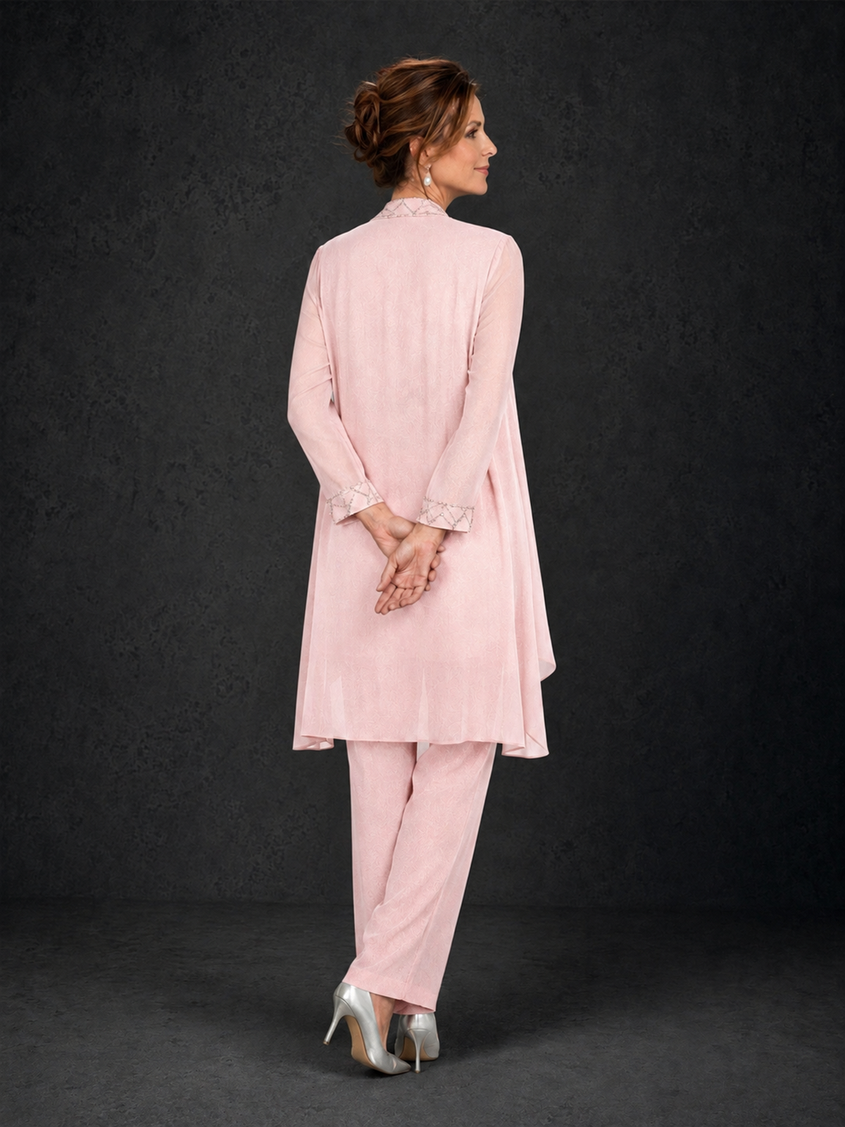 BOLODOO Blush Pink 3-Piece Beaded Chiffon Duster Jacket Pant Suit - Blush Pink - Blush Pink_02