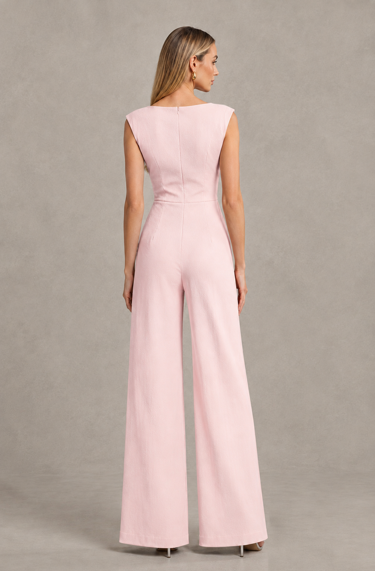 BOLODOO Blush Pink Sleeveless V-Neck Wide-Leg Jumpsuit with Side Drape - Blush Pink - Blush Pink_02